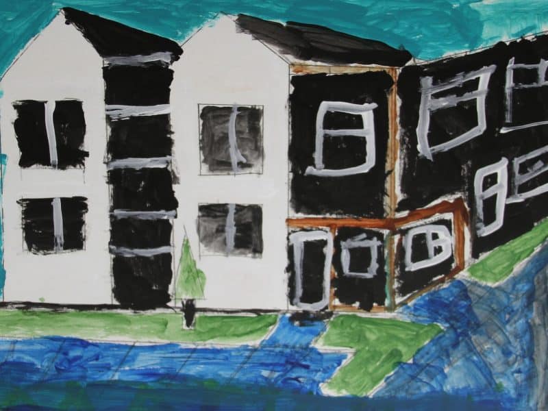 A painting by Opportunity Resources client Jeff McGrath based on an architectural rendering of Opportunity Place.